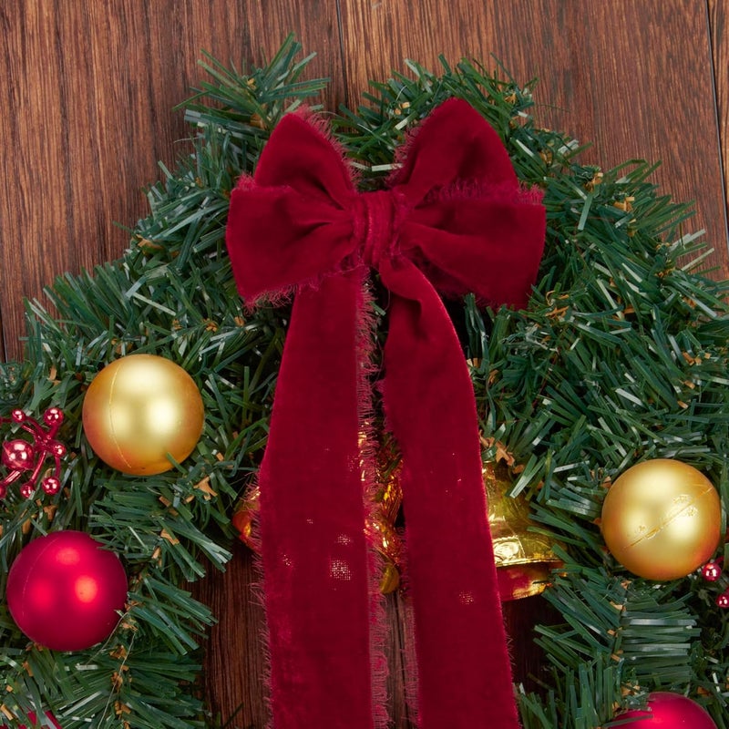 Keypan Red Velvet Ribbon for Christmas Tree - 1 1/2 inch Wide Handmade Fringe Fabric Ribbons for Gift Wrapping, Baby Shower, Flower Bouquet - Image 3